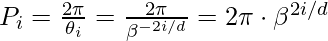 P_i = \frac{2\pi}{\theta_i} = \frac{2\pi}{\beta^{-2i/d}} = 2\pi \cdot \beta^{2i/d}