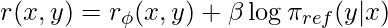 r(x,y)=r_\phi(x,y) + \beta \log \pi_{ref}(y|x)