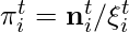 \mathbf{\pi}_i^t=\mathbf{n}^t_i / \xi_i^t