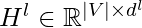 H^l \in \mathbb{R}^{|V| \times d^l}