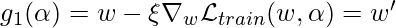 g_1(\alpha)=w-\xi \nabla_w \mathcal{L}_{train}(w,\alpha)=w'