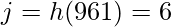 j=h(961)=6