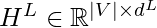 H^L \in \mathbb{R}^{|V|\times d^L}