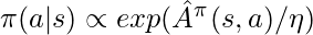 \pi(a|s) \propto exp(\hat{A}^{\pi}(s,a) / \eta)